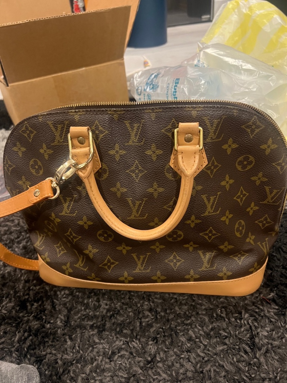 Vintage Louis Vuitton Brown Monogram Alma Satchel with Painted Tan Leather Trim - Picture 9 of 10